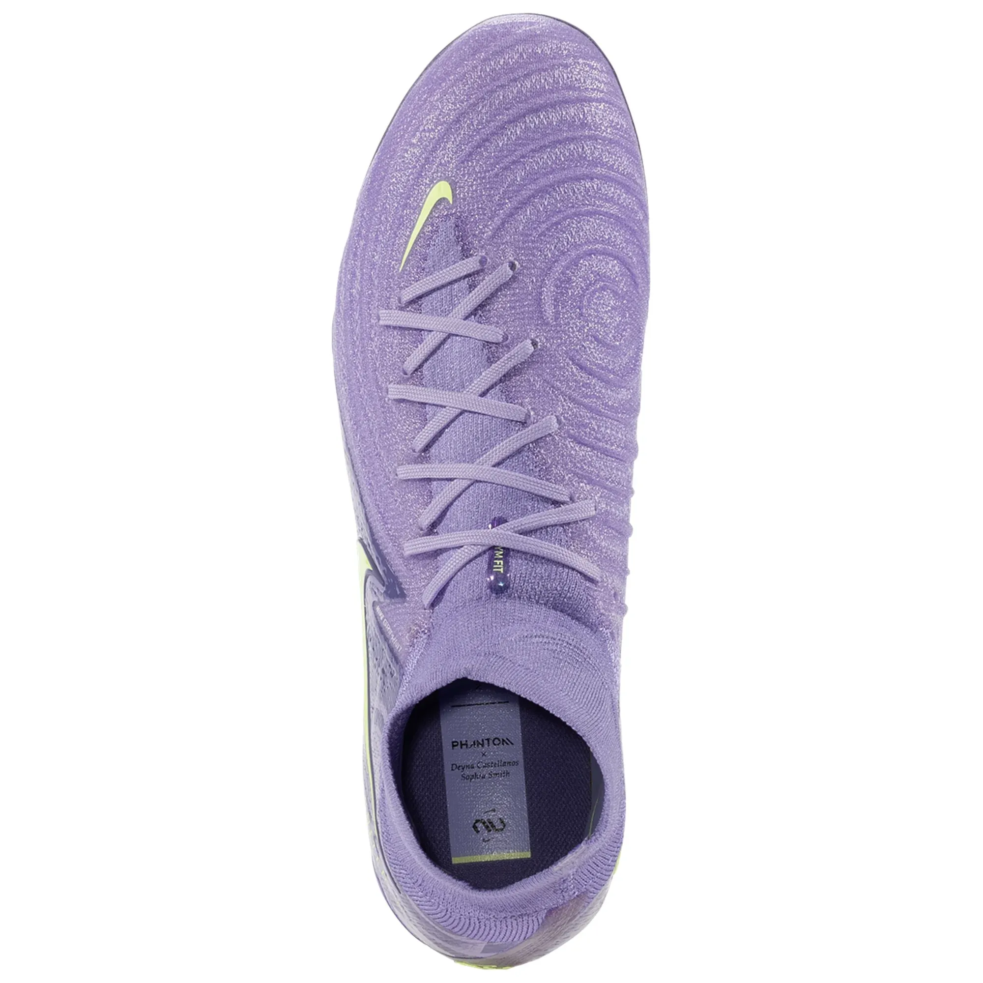 Ventilation holes Elastic laces Nike United Phantom Luna II Elite FG Soccer Cleats (Purple Agate/Barely Volt)