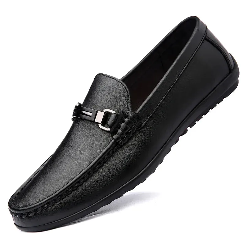 Summer Luxury Brand Loafers Genuine Leather Mens Shoes Slip on Flats Casual Shoes Man Moccasins Soft Sole Men Wedding Footwear Comfort collar