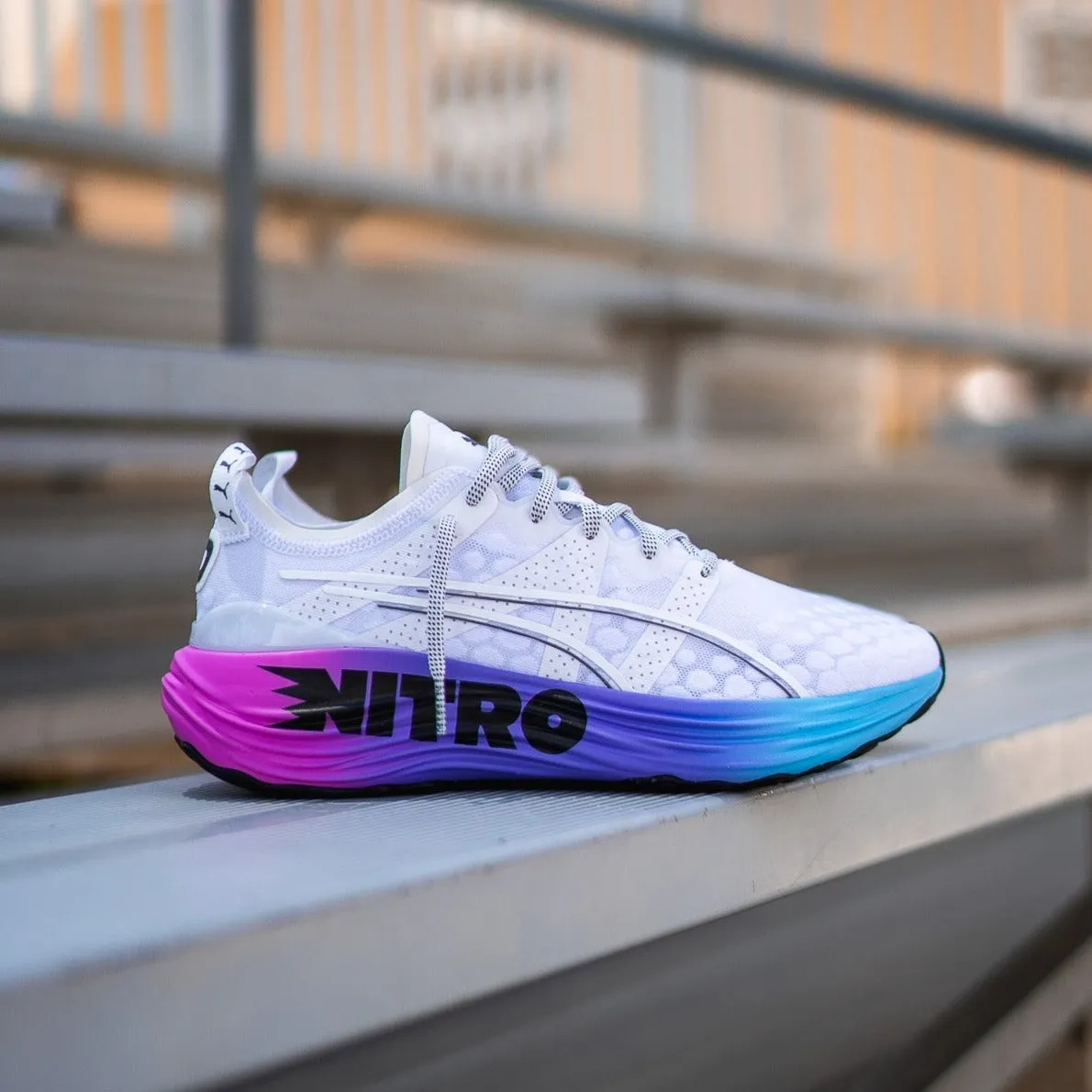 Mens Puma ForeverRun Nitro Sunset (White/Luminous Blue) narrow - fit