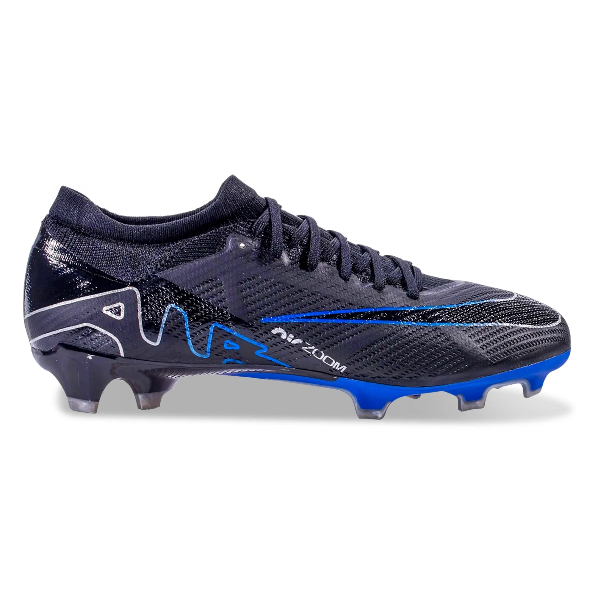 Torsion control waterproof upper shoes Nike Zoom Vapor 15 Pro Firm Ground Soccer Cleats (Black/Chrome-Hyper Royal)