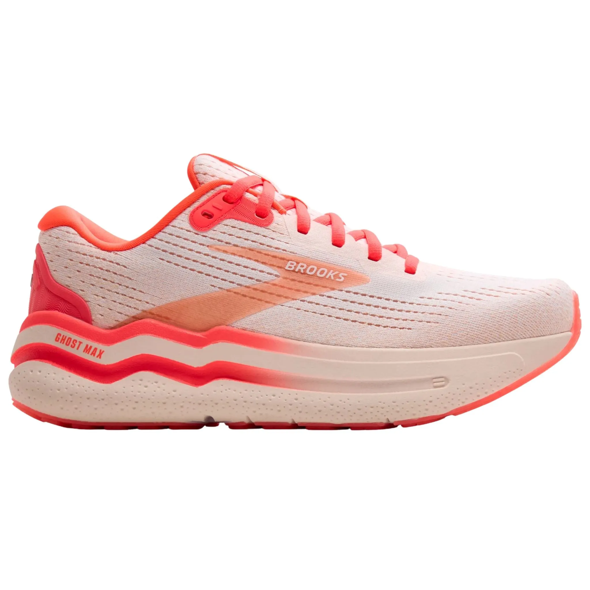 Brooks Women's 120420 173 Ghost Max 2 White Peach Coral Cushion Neutral Running Shoes Active Flex Slim performance