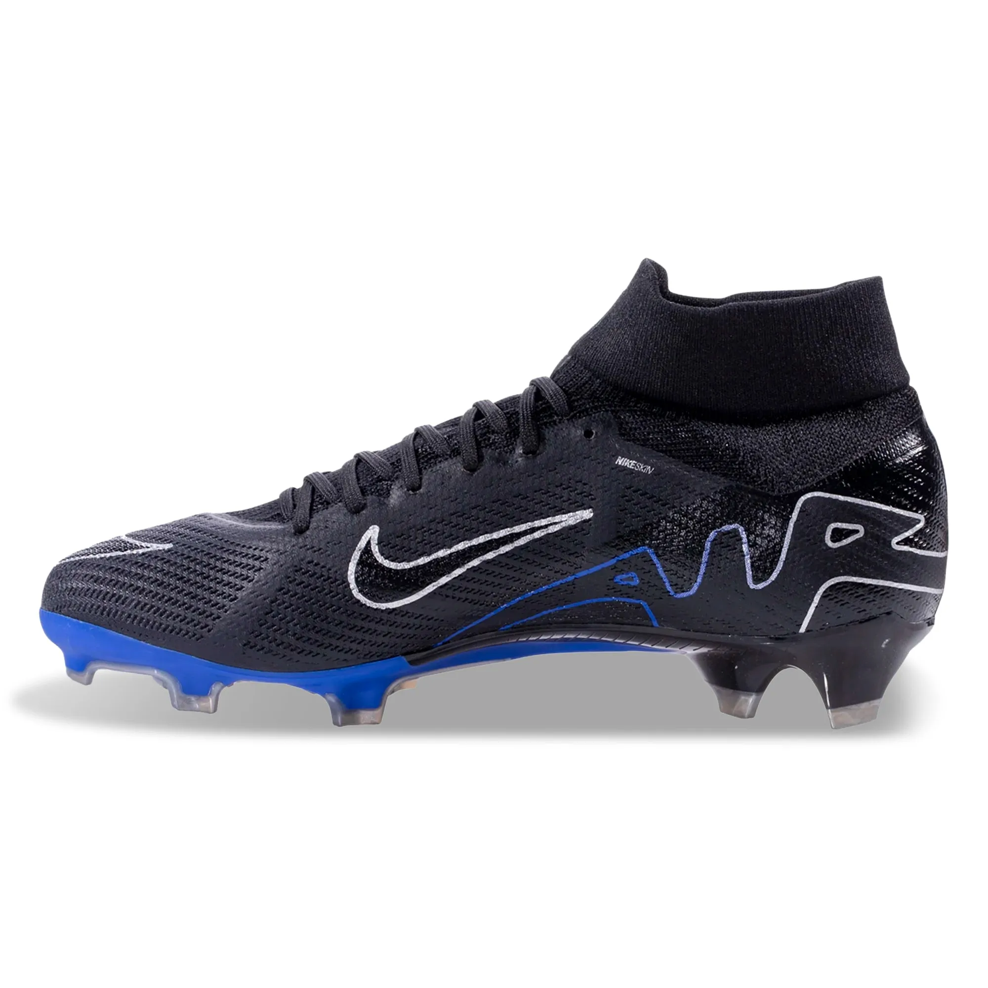 Nike Zoom Superfly 9 Pro Firm Ground Soccer Cleats (Black/Chrome-Hyper Royal) Eva Midsole anti static
