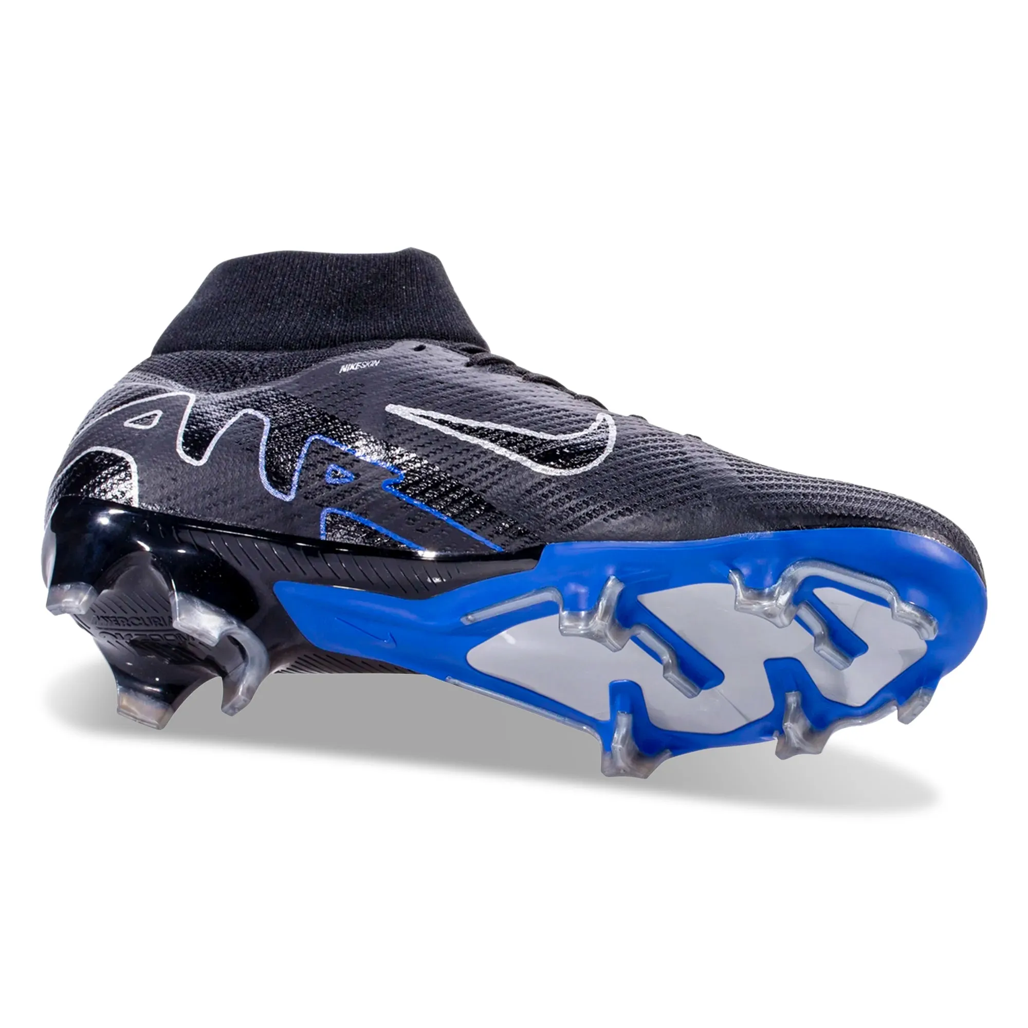 Stable base matte - finish shoes Nike Zoom Superfly 9 Pro Firm Ground Soccer Cleats (Black/Chrome-Hyper Royal)