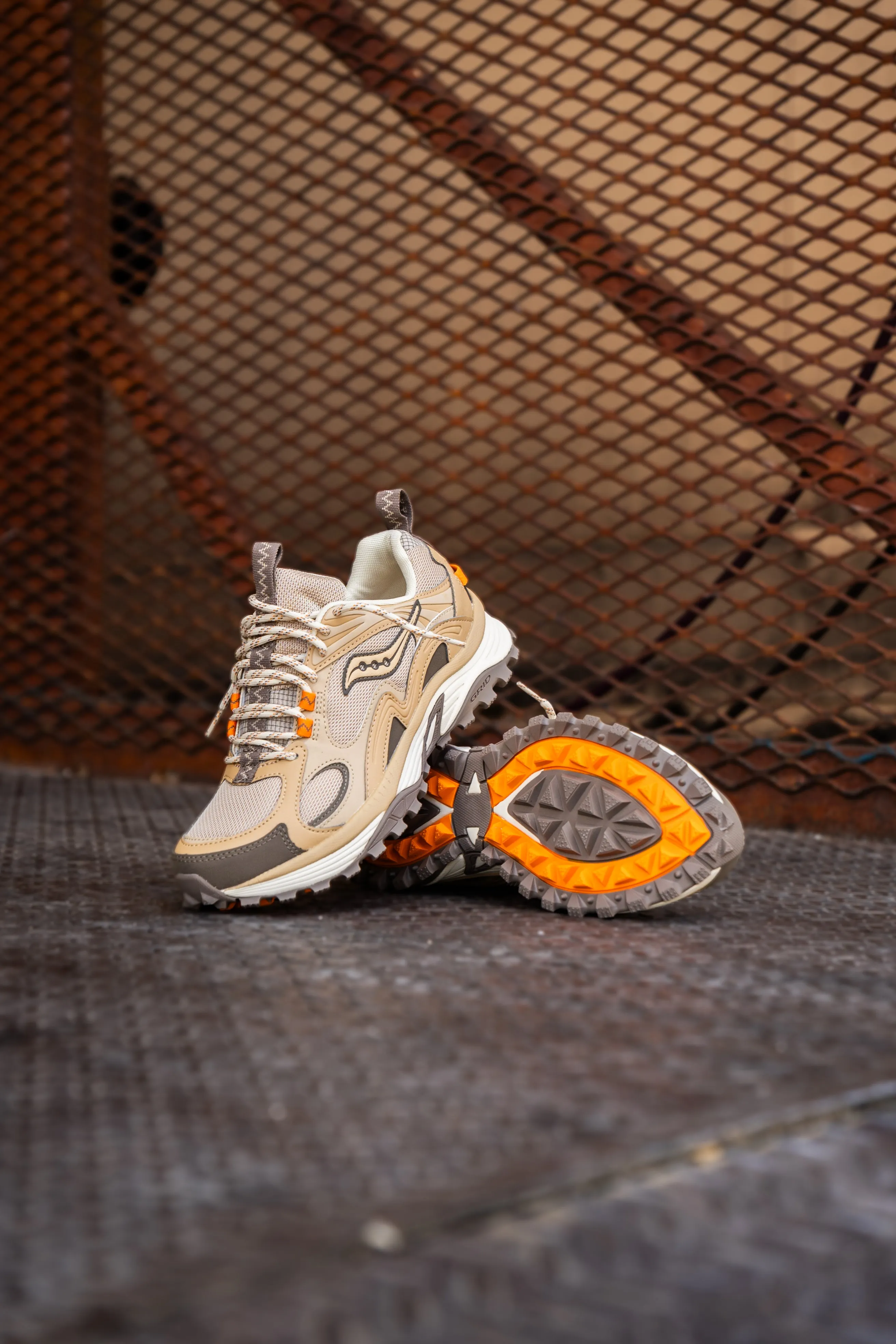 Mens Saucony Grid Aura X (Whey/Orange) most affordable Iconic Piece