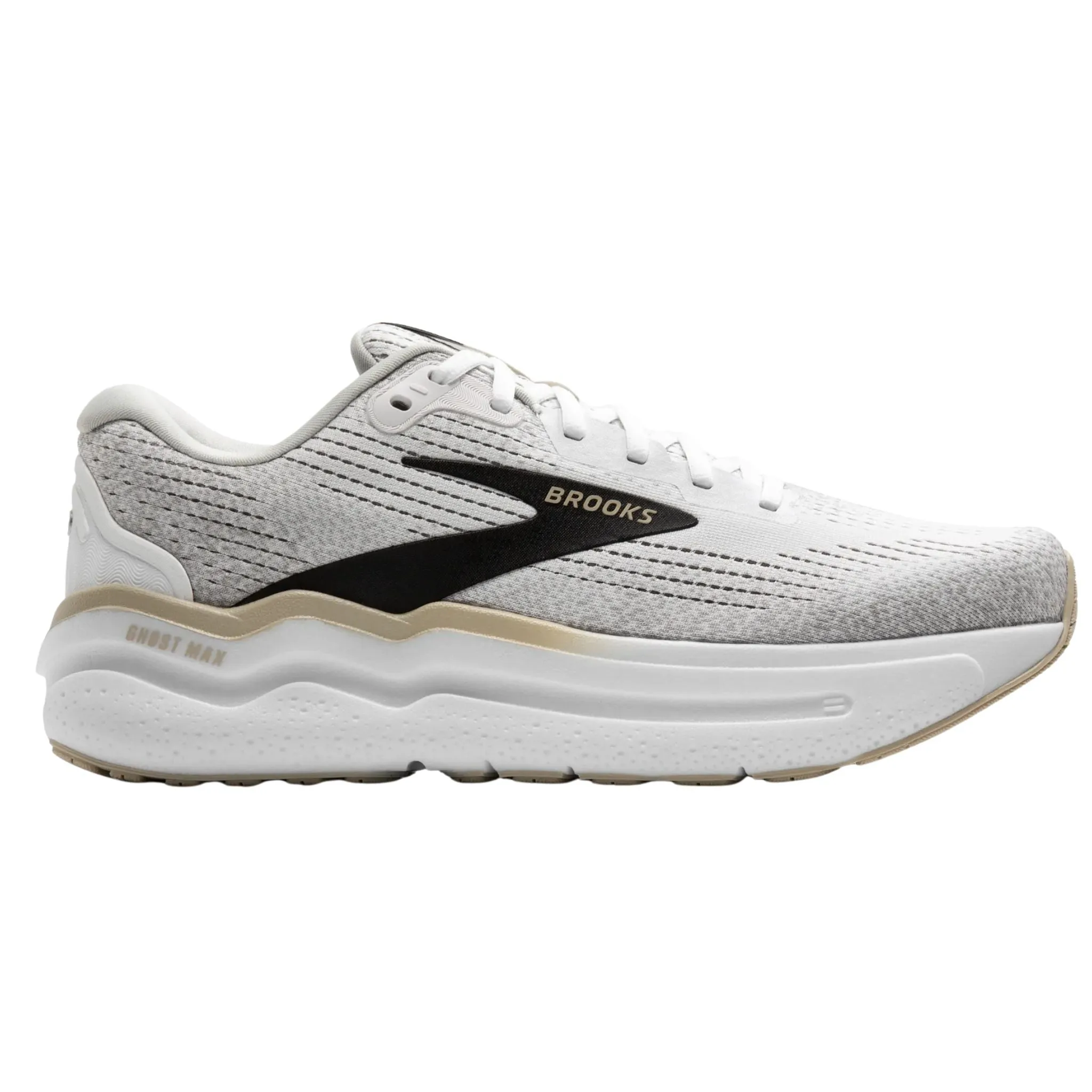 Brooks Men's  110431 125 Ghost Max 2 White Pelican Oyster Cushion Neutral Running Shoes hook and loop closure