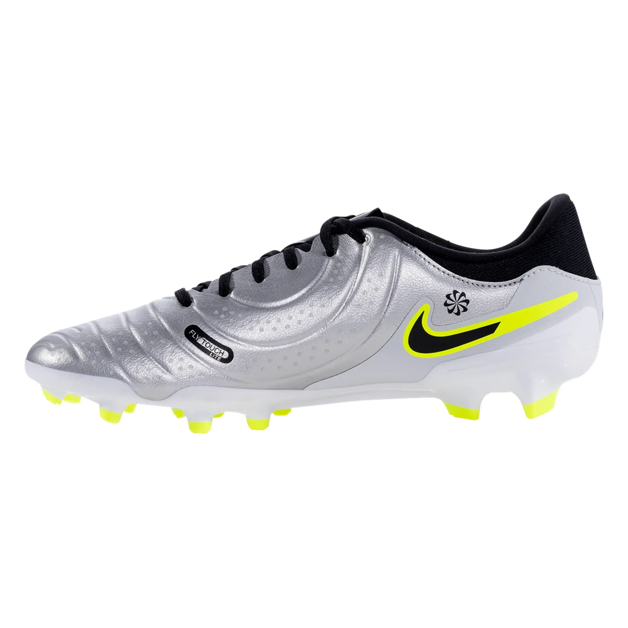 Nike Legend 10 Academy FG/MG Soccer Cleats (Metallic Silver/Black-Volt) open - toe shoes zero - drop shoes