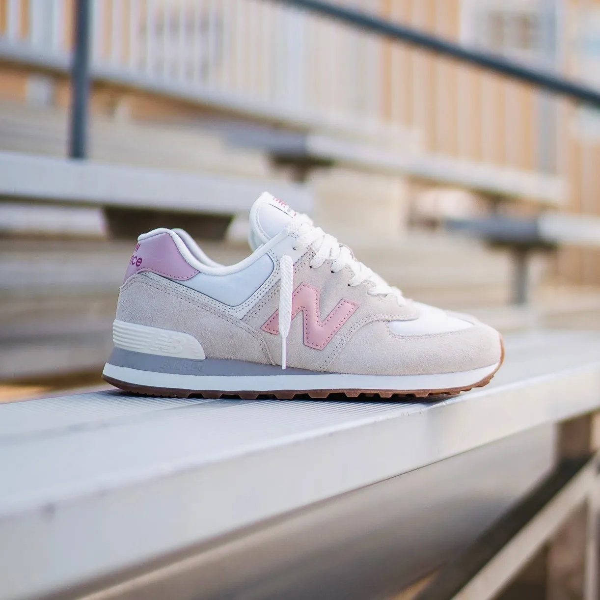 Mens New Balance 574 (White/Pink) - U574RE2 least casual avid cyclists