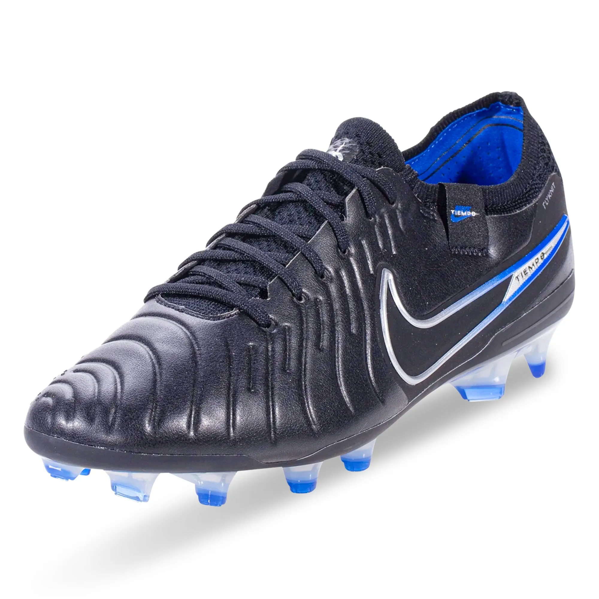 Nike Legend 10 Elite Firm Ground Soccer Cleats (Black/Chrome-Hyper Royal) Padded Tongue half - size shoes