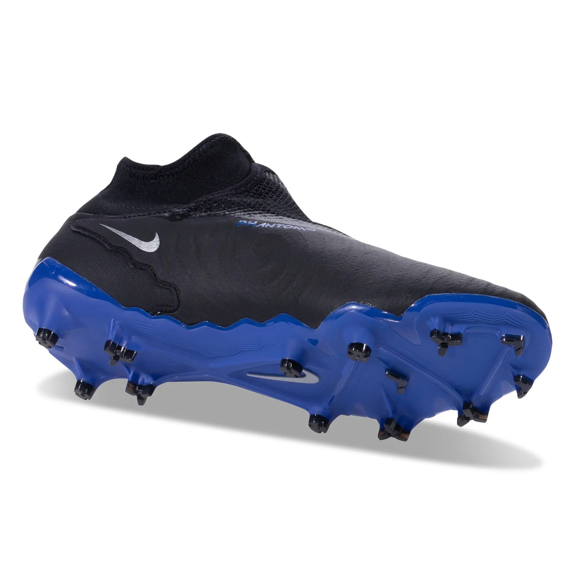 Narrow-fit kids' shoes rural - area shoes Nike Phantom GX Pro DF Firm Ground Soccer Cleats (Black/Chrome-Hyper Royal)
