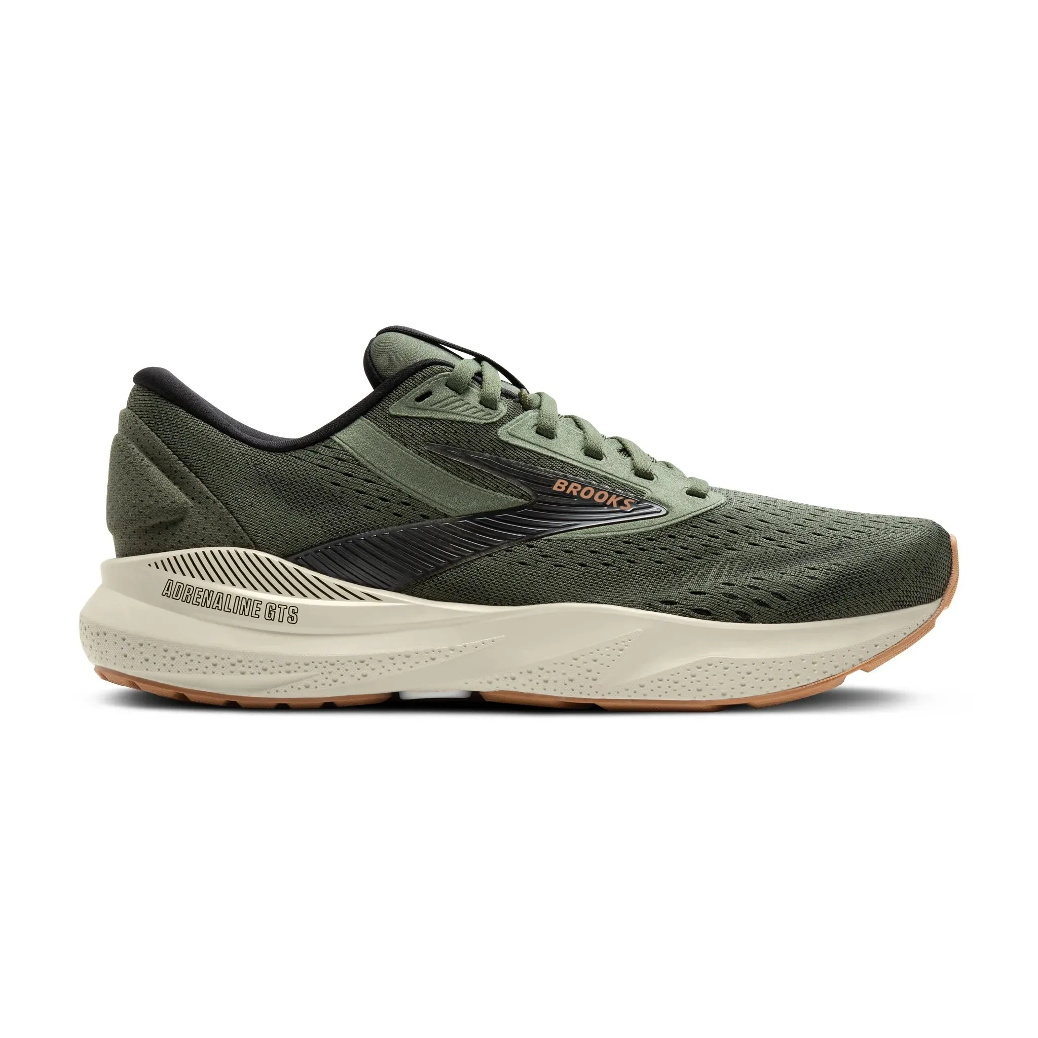 Brooks Men's 110437 302 Adrenaline GTS 24 Thyme Black Pelican Cushion Support Running Shoes Pure Black Shockproof