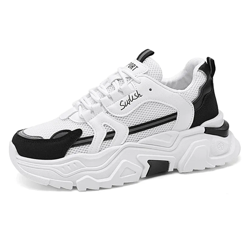 Student thick soled mesh breathable casual sports shoes four seasonal men's outdoor soft sole comfort running shoes male sneaker Road Long Shock Guard