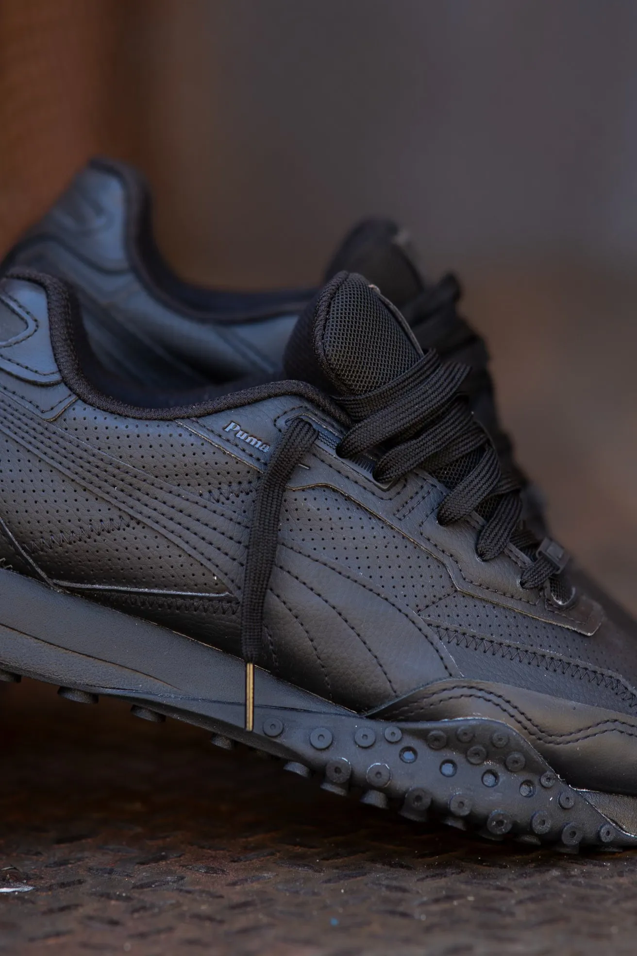 Mens Puma Blacktop Rider Leather (Black/Shadow Grey) Attractive Durable Material
