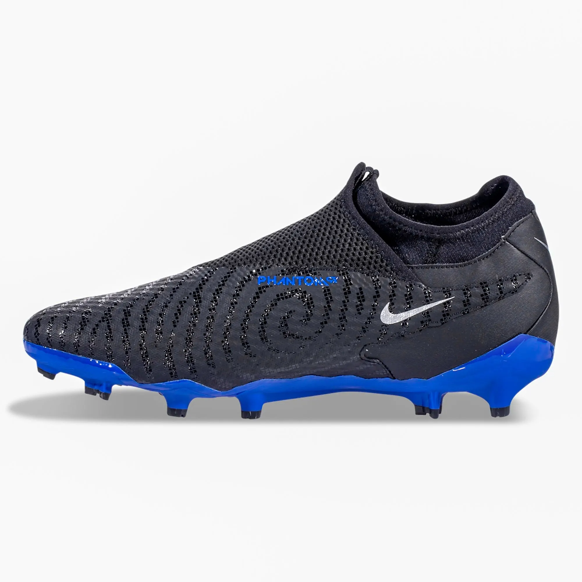 Nike Phantom GX Academy DF FG/MG Soccer Cleats (Black/Chrome-Hyper Royal) Gray