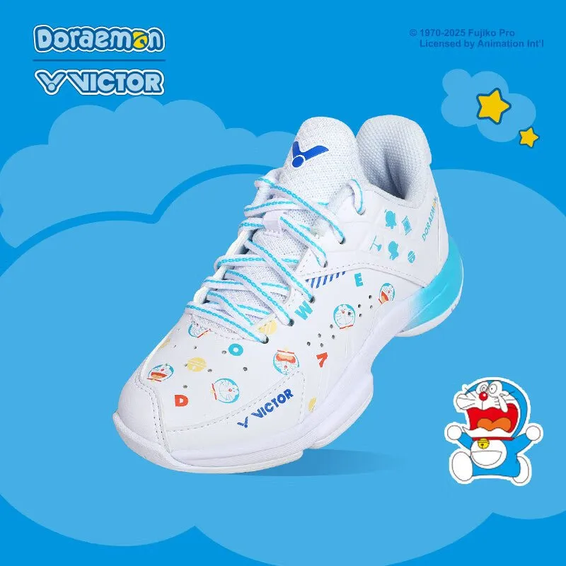 Elastic Band VICTOR x Doraemon JUNIOR Badminton Shoes (With Shoelace Charms) P-DRMJR-A White