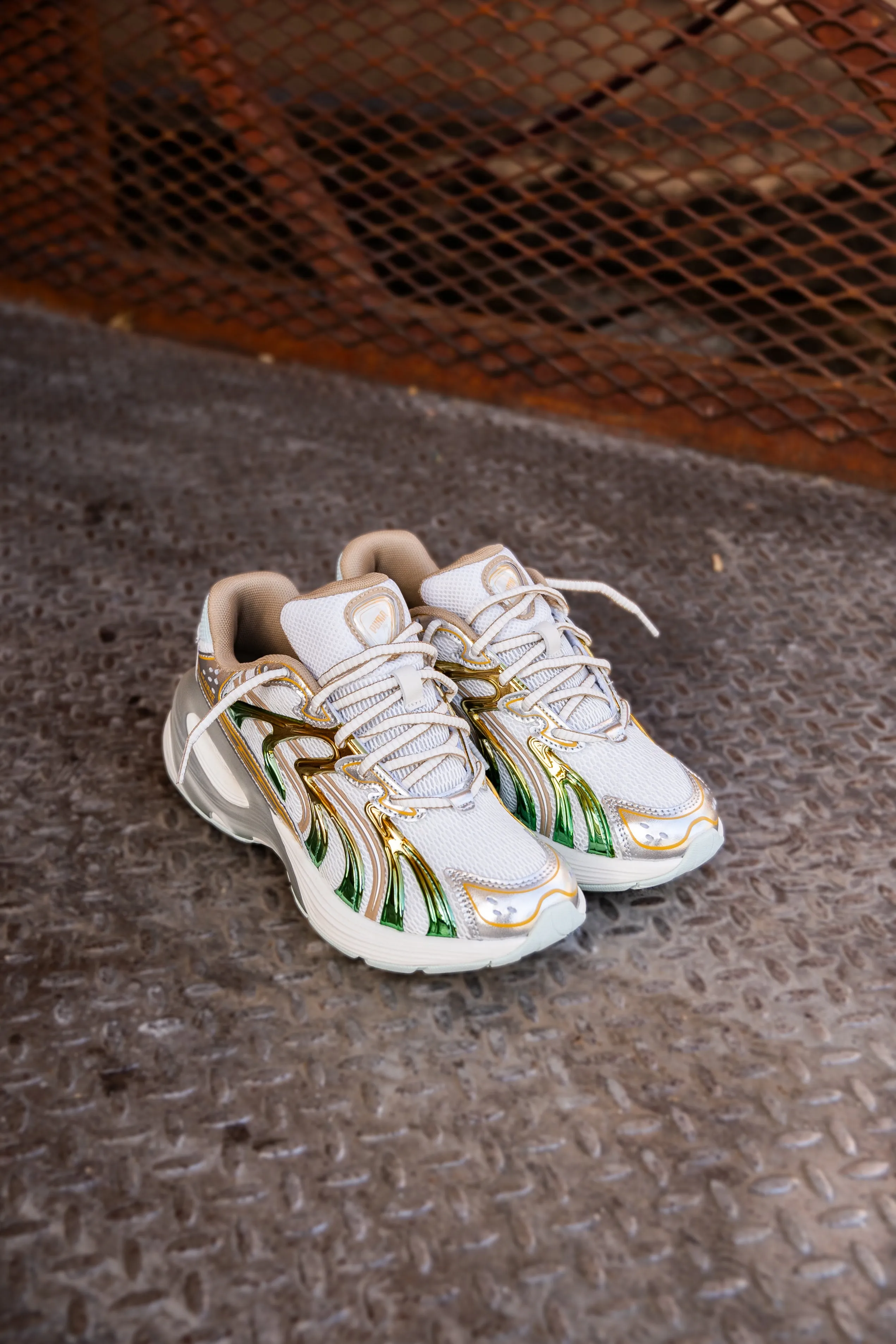 Womens Puma Inverse Shimmer (Warm White/Archive Gold) senior care